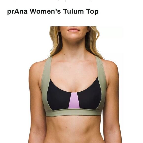 Prana Womens Swim XS Bikini Top Tulum Black Color Block UPF 50+ Lined New - Picture 4 of 7